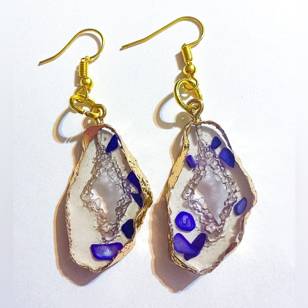 Purple Agate Slice Dangle Earrings
